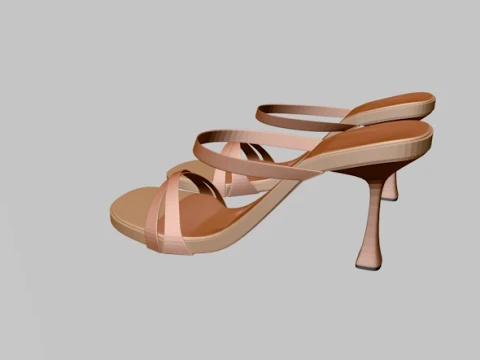 Round-Toe Triple-Straps Spool-Heel Stiletto Sandals 01 3D Model