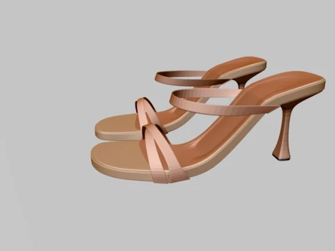 Round-Toe Triple-Straps Spool-Heel Stiletto Sandals 01 3D Model