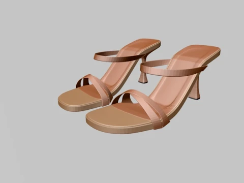 Round-Toe Triple-Straps Spool-Heel Stiletto Sandals 01 3D Model