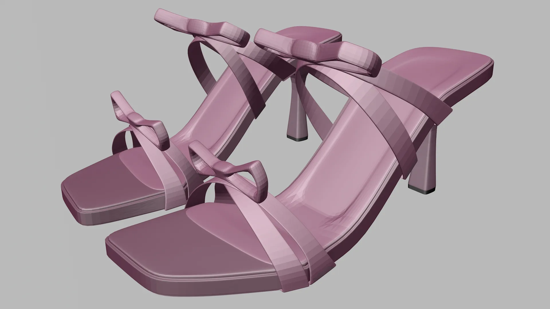 Square-Toe Quad-Straps Spool-Heel Stiletto Sandals 01 3D Model .c4d .max .obj .3ds .fbx .stl .blend 