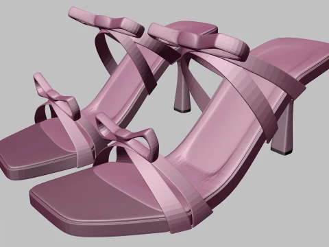 Square-Toe Quad-Straps Spool-Heel Slide Sandals 01 3D Model
