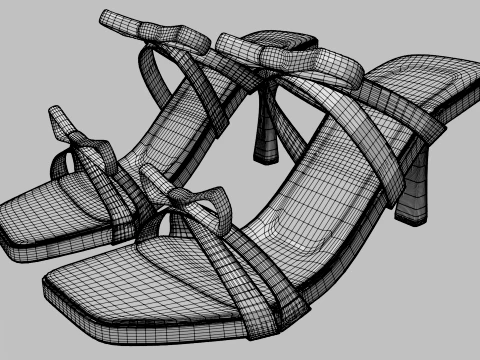 Square-Toe Quad-Straps Spool-Heel Stiletto Sandals 01 3D Model