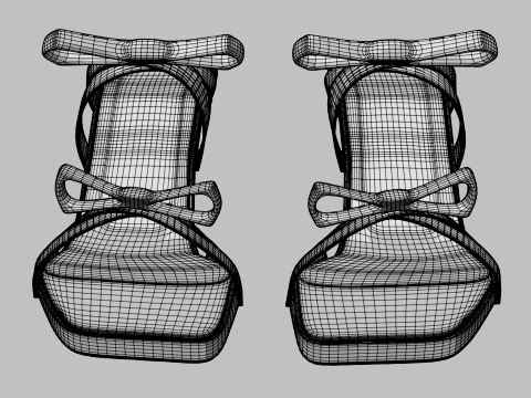 Square-Toe Quad-Straps Spool-Heel Stiletto Sandals 01 3D Model