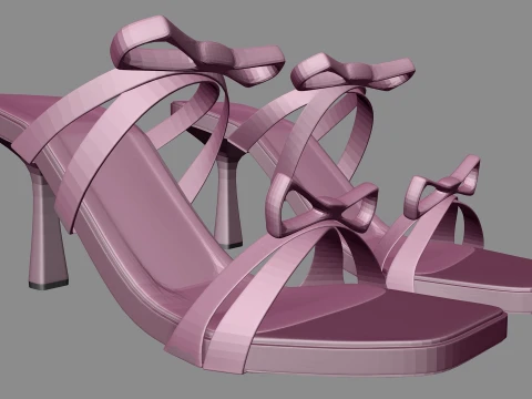 Square-Toe Quad-Straps Spool-Heel Stiletto Sandals 01 3D Model