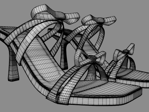 Square-Toe Quad-Straps Spool-Heel Stiletto Sandals 01 3D Model
