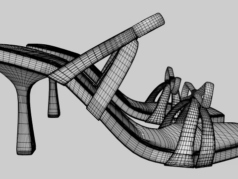 Square-Toe Quad-Straps Spool-Heel Stiletto Sandals 01 3D Model
