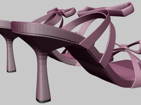 Square-Toe Quad-Straps Spool-Heel Stiletto Sandals 01 3D Model