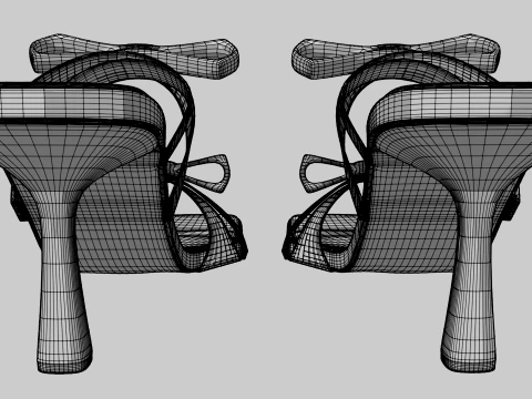Square-Toe Quad-Straps Spool-Heel Stiletto Sandals 01 3D Model