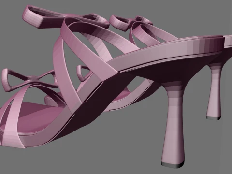 Square-Toe Quad-Straps Spool-Heel Stiletto Sandals 01 3D Model