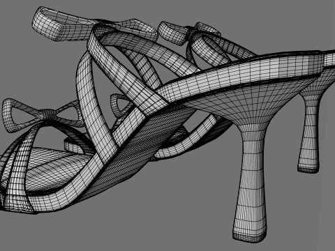 Square-Toe Quad-Straps Spool-Heel Stiletto Sandals 01 3D Model