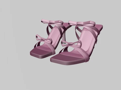 Square-Toe Quad-Straps Spool-Heel Stiletto Sandals 01 3D Model