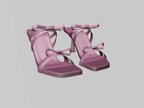 Square-Toe Quad-Straps Spool-Heel Stiletto Sandals 01 3D Model