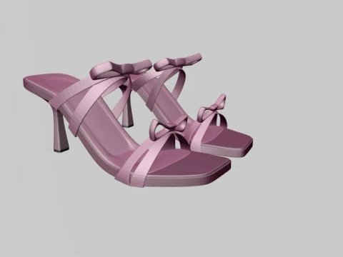 Square-Toe Quad-Straps Spool-Heel Stiletto Sandals 01 3D Model