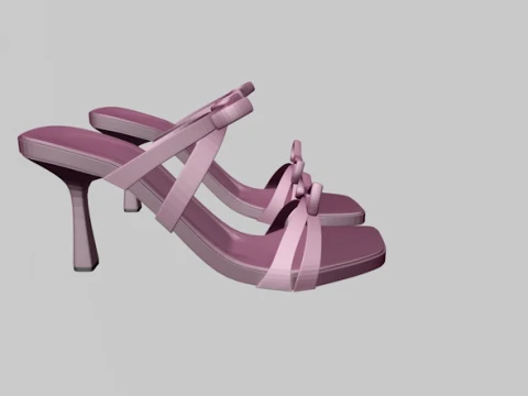 Square-Toe Quad-Straps Spool-Heel Stiletto Sandals 01 3D Model
