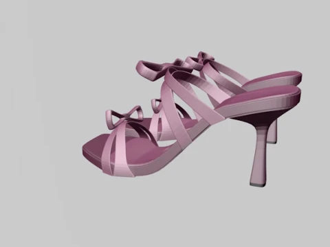 Square-Toe Quad-Straps Spool-Heel Stiletto Sandals 01 3D Model