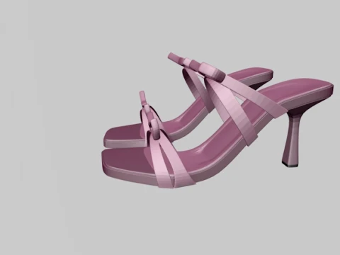 Square-Toe Quad-Straps Spool-Heel Stiletto Sandals 01 3D Model