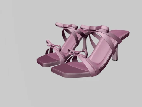 Square-Toe Quad-Straps Spool-Heel Stiletto Sandals 01 3D Model