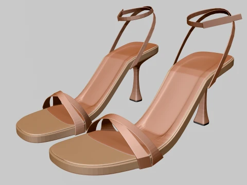 Round-Toe Ankle-Strap Spool-Heel Stilleto Sandals 01 3D मॉडल
