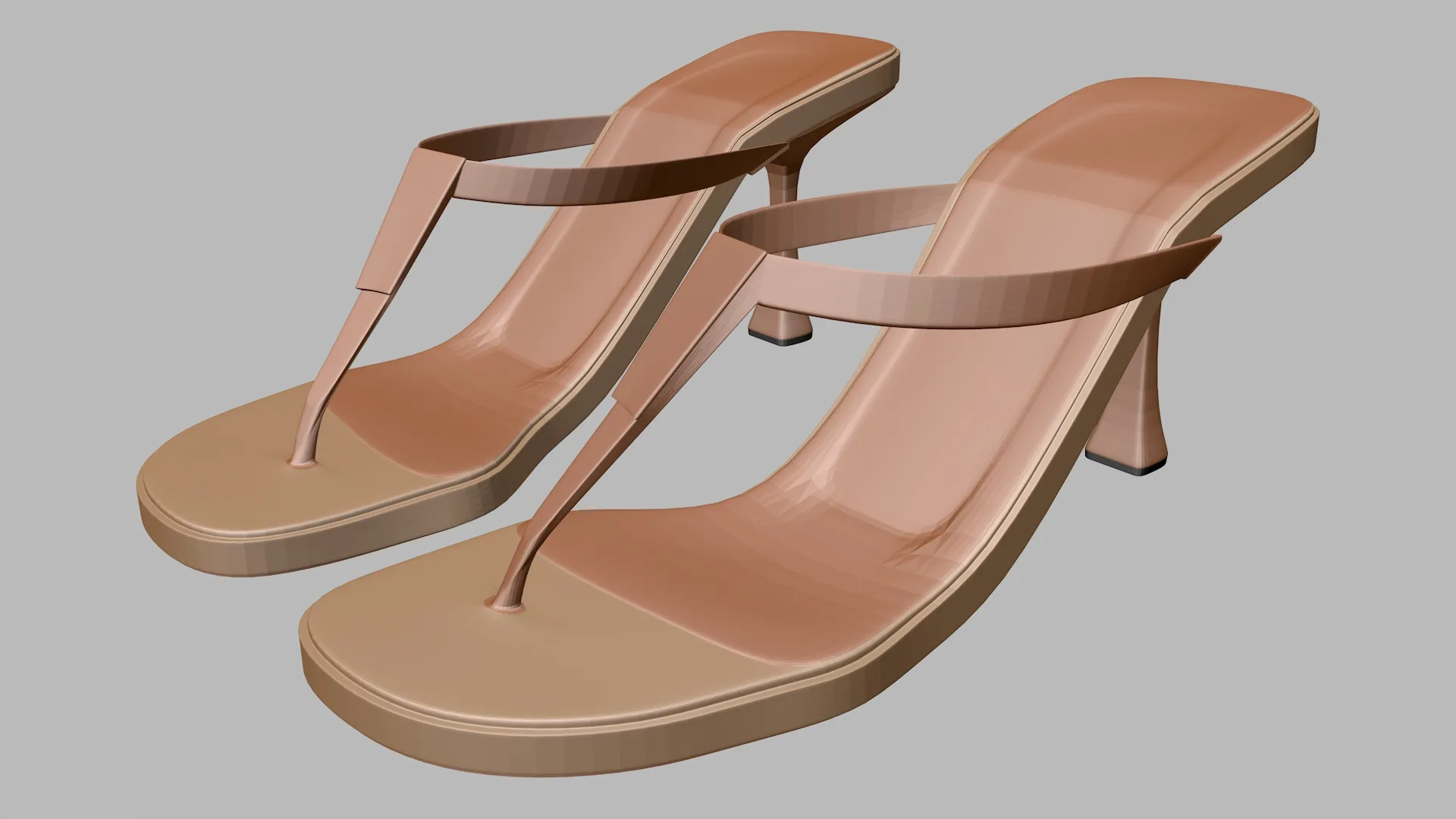 Round-Toe Single-Strap Spool-Heel Slide Sandals 01 3D Model .c4d .max .obj .3ds .fbx .stl .blend