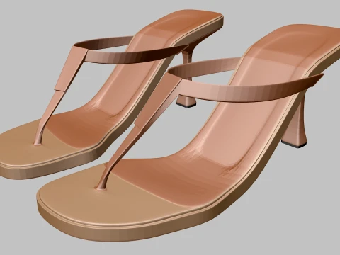 Round-Toe Thong Spool-Heel Slide Sandals 01 3D मॉडल