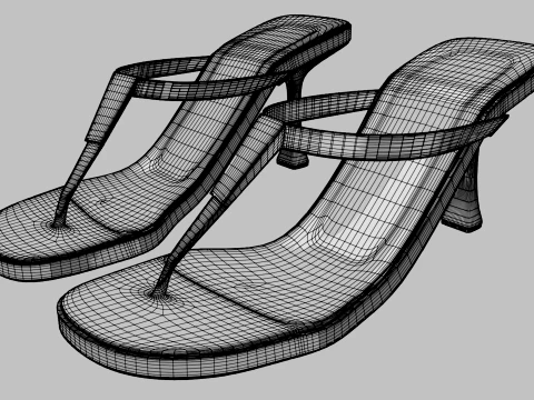 Round-Toe Single-Strap Spool-Heel Slide Sandals 01 3D Model