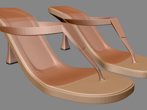 Round-Toe Single-Strap Spool-Heel Slide Sandals 01 3D Model