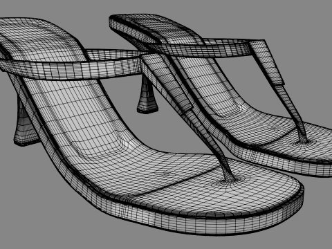 Round-Toe Single-Strap Spool-Heel Slide Sandals 01 3D Model