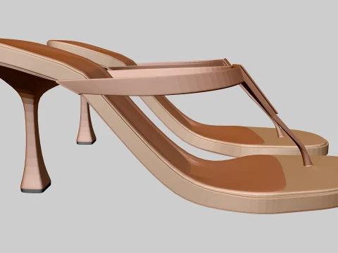 Round-Toe Single-Strap Spool-Heel Slide Sandals 01 3D Model