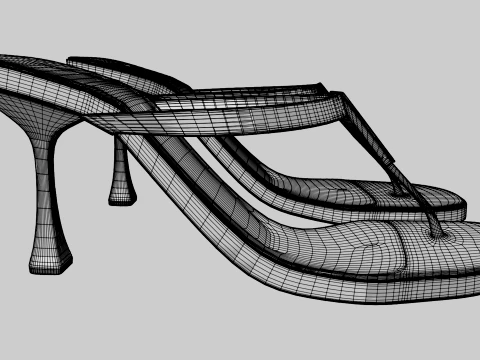 Round-Toe Single-Strap Spool-Heel Slide Sandals 01 3D Model