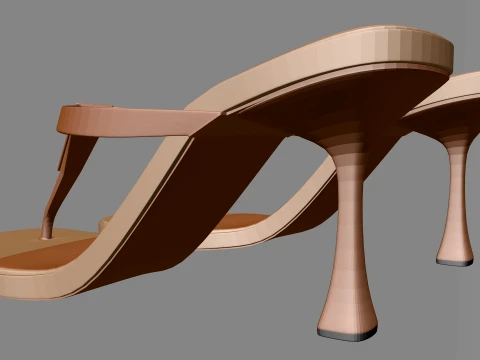 Round-Toe Single-Strap Spool-Heel Slide Sandals 01 3D Model