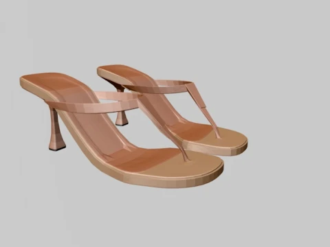 Round-Toe Single-Strap Spool-Heel Slide Sandals 01 3D Model