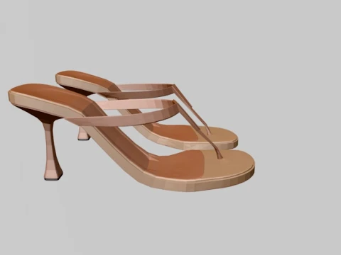 Round-Toe Single-Strap Spool-Heel Slide Sandals 01 3D Model