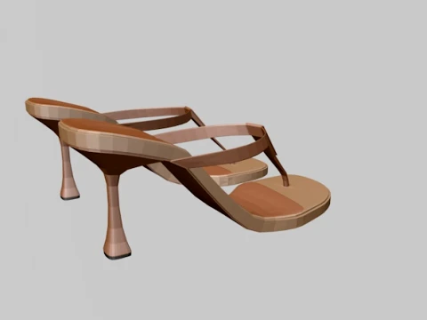 Round-Toe Single-Strap Spool-Heel Slide Sandals 01 3D Model