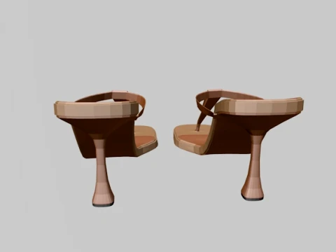 Round-Toe Single-Strap Spool-Heel Slide Sandals 01 3D Model