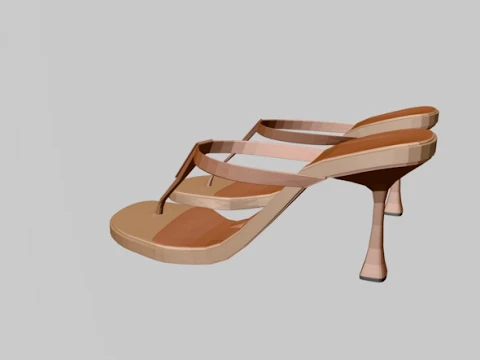 Round-Toe Single-Strap Spool-Heel Slide Sandals 01 3D Model