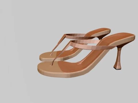 Round-Toe Single-Strap Spool-Heel Slide Sandals 01 3D Model
