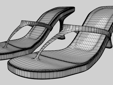 Round-Toe Single-Strap Spool-Heel Slide Sandals 02 3D Model