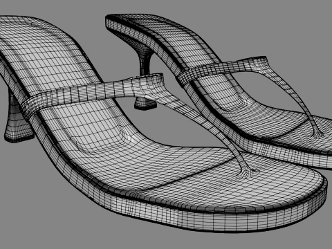 Round-Toe Single-Strap Spool-Heel Slide Sandals 02 3D Model