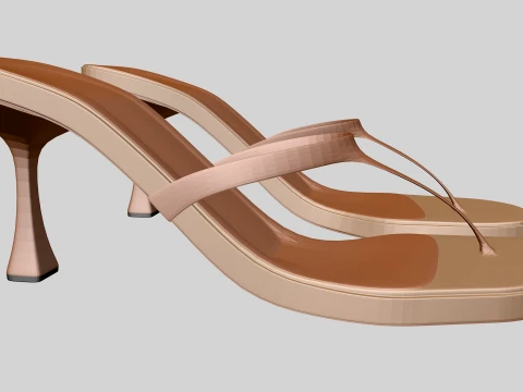Round-Toe Single-Strap Spool-Heel Slide Sandals 02 3D Model