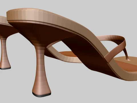 Round-Toe Single-Strap Spool-Heel Slide Sandals 02 3D Model