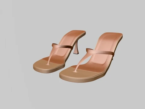 Round-Toe Single-Strap Spool-Heel Slide Sandals 02 3D Model