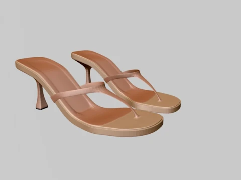 Round-Toe Single-Strap Spool-Heel Slide Sandals 02 3D Model
