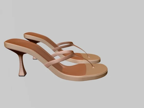 Round-Toe Single-Strap Spool-Heel Slide Sandals 02 3D Model