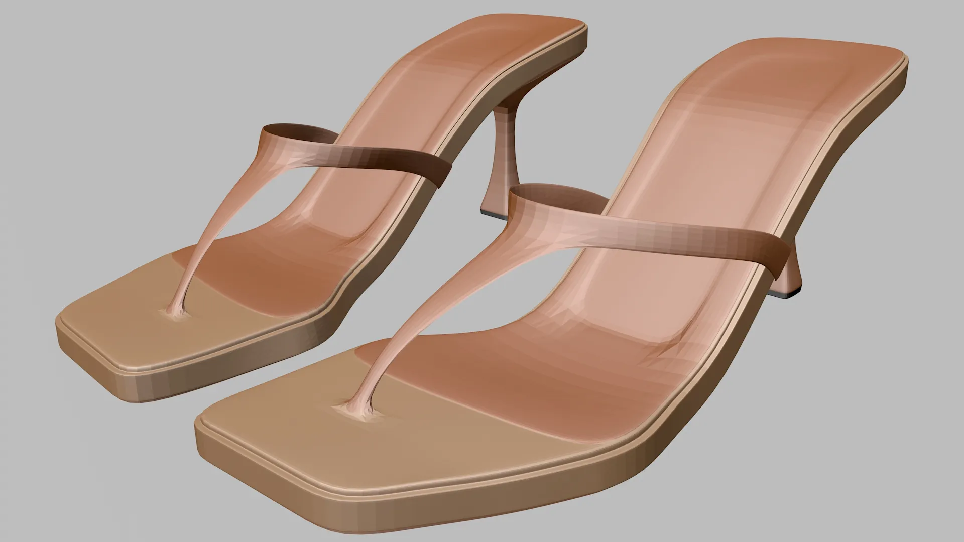 Square-Toe Single-Strap Spool-Heel Slide Sandals 01 3D Model .c4d .max .obj .3ds .fbx .stl .blend