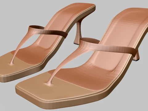 Square-Toe Single-Strap Spool-Heel Slide Sandals 01 3Dモデル