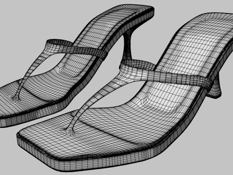 Square-Toe Single-Strap Spool-Heel Slide Sandals 01 3D Model