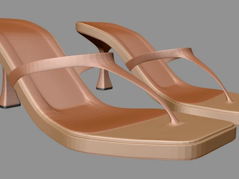 Square-Toe Single-Strap Spool-Heel Slide Sandals 01 3D Model
