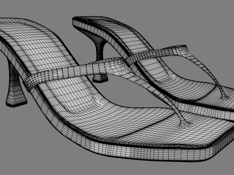 Square-Toe Single-Strap Spool-Heel Slide Sandals 01 3D Model
