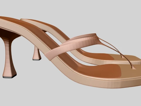 Square-Toe Single-Strap Spool-Heel Slide Sandals 01 3D Model