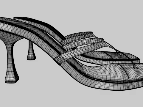 Square-Toe Single-Strap Spool-Heel Slide Sandals 01 3D Model